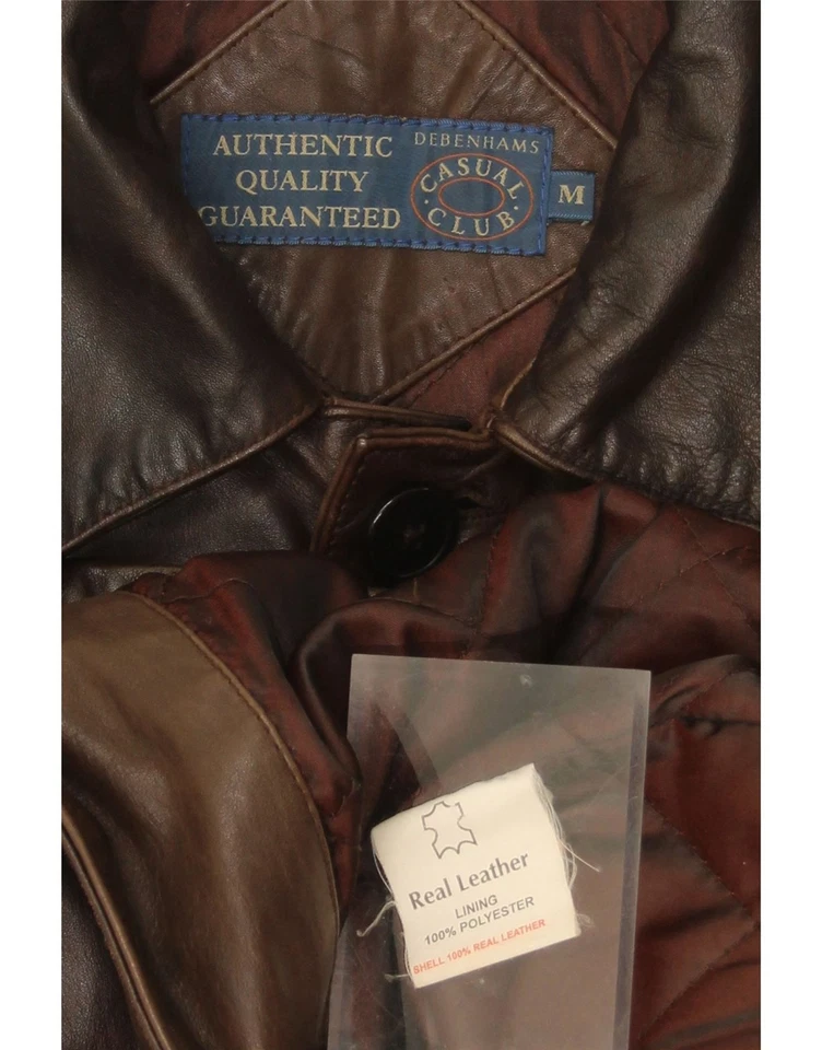 DEBENHAMS Mens 5 Button Leather Blazer Jacket UK 38 Medium Brown Leather CX09 - Image 3 of 3