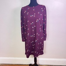 Old Navy Floral Shift Dress M Burgundy Long Sleeve Crew Neck Casual Mini Boho