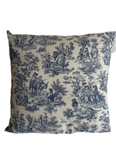 VTG French Country Toile Throw Pillow Square Blue Beige 18" x 18"x5"