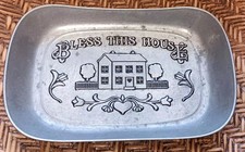 Wilton Armetale Pewter Serving Platter “Bless This House” Made In USA Tray Bread