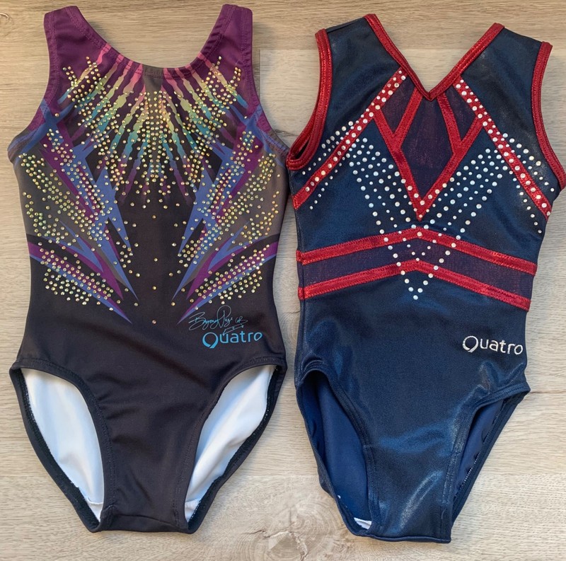 Quatro CS Child small rainbow blck rhinestone red navy child small leotard lot