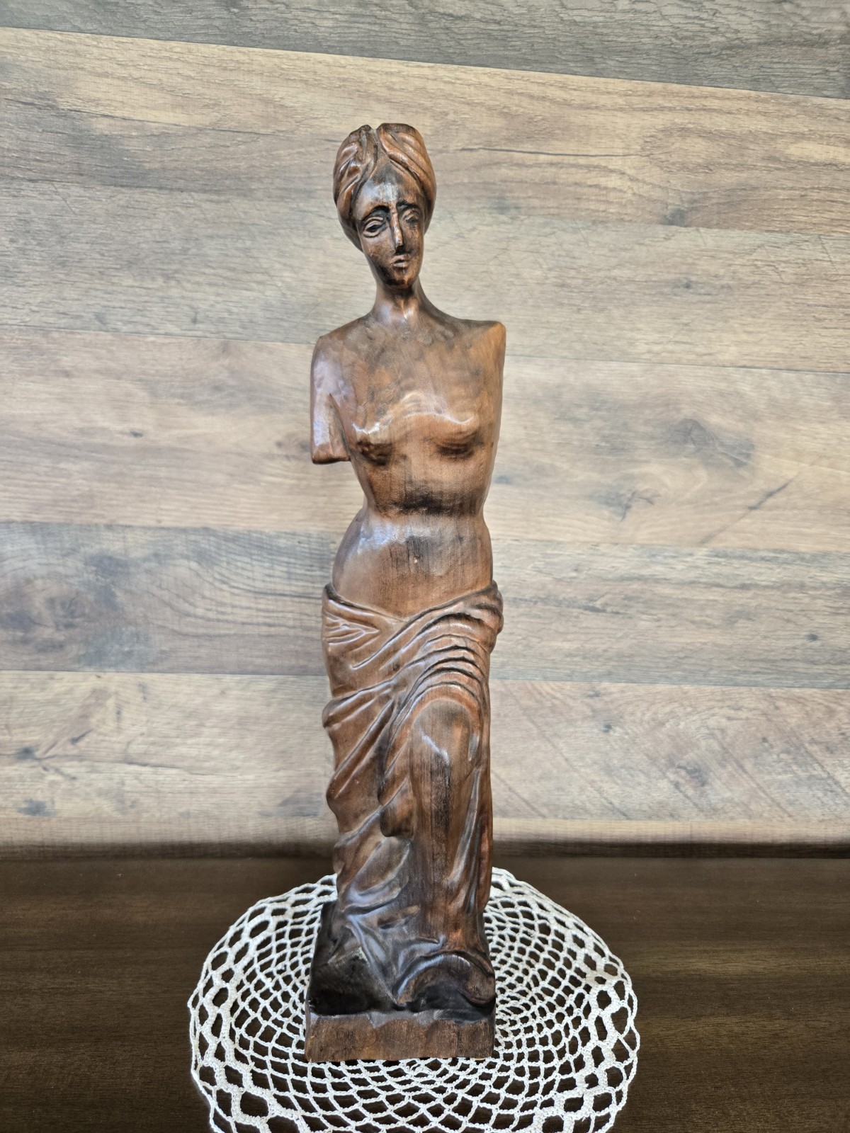 Vintage Hand Carved Wood Venus de Milo 14” Mid Century Figural Sculpture