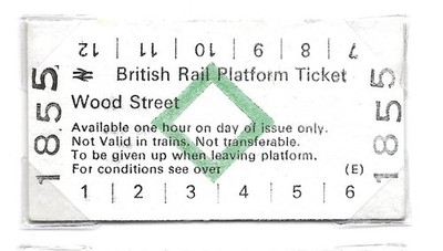 1980 Wood Street - Green Diamond Card Platform Ticket British Railways BRB(E)