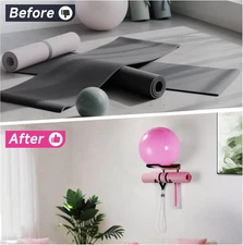 Yoga Ball Holder Wall Mount Mat Pilates Circles Medicine Rack Organizer Foam Gym