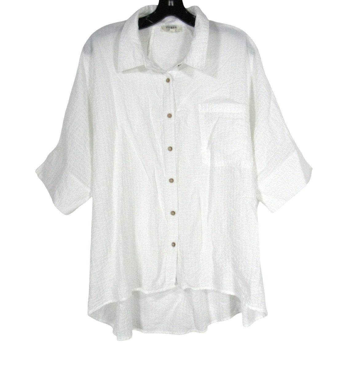UMGEE White TEXTURED KNIT Button-Up DOLMAN SLEEVE Pocket OVERSIZED Shirt/Top S
