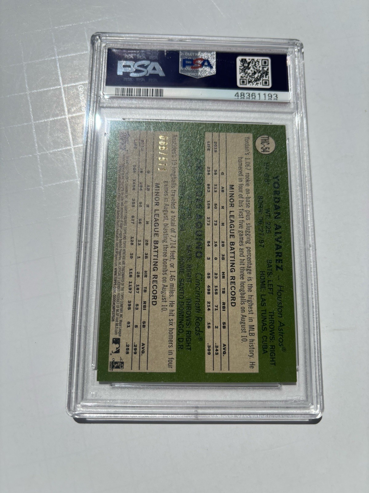 2020 Yordan Alvarez Topps Heritage Chrome Rookie Stars Refractor SN#  PSA view 2