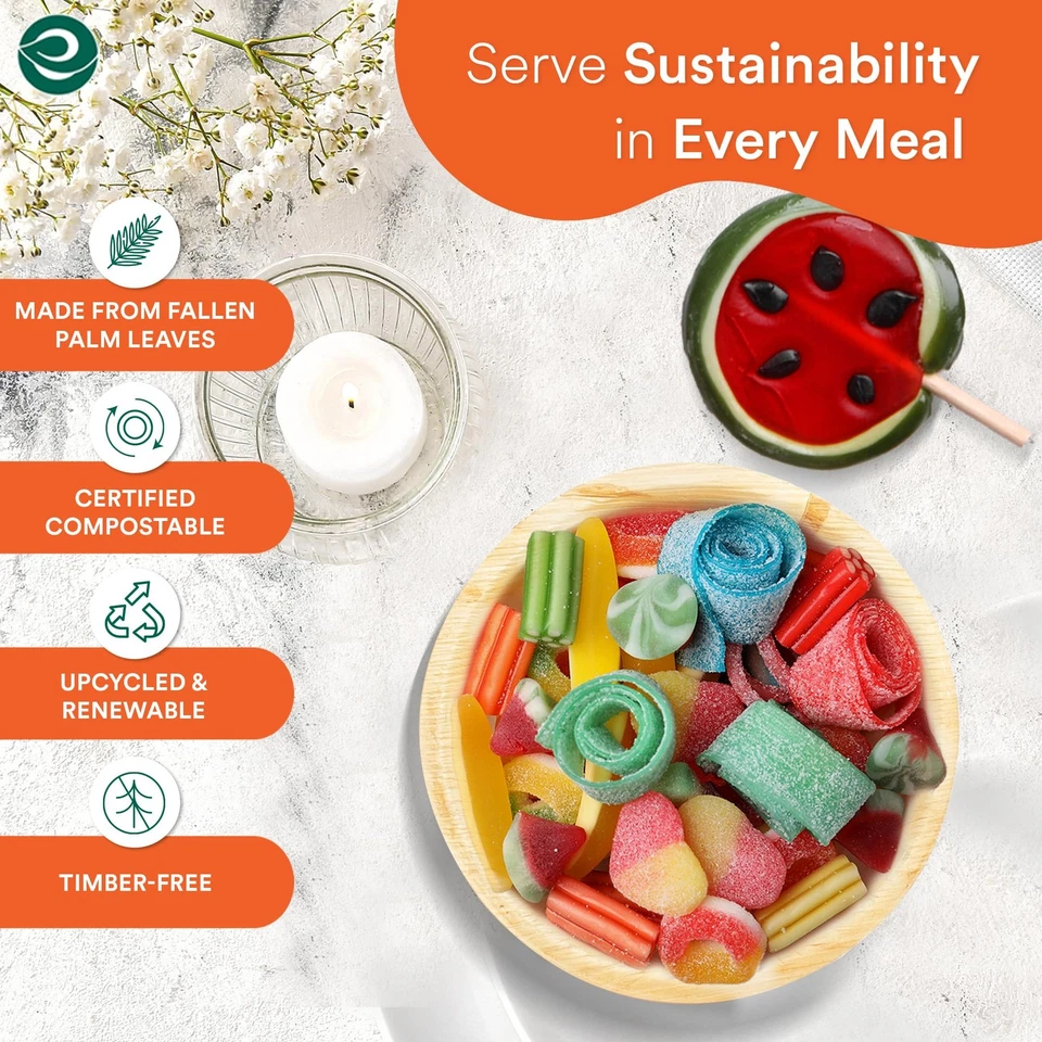 Пальмовая чаша 400 шт., маленькая 5 дюймов (8 унций) | круглые бамбуковые чаши, компостируемые... - Изображение 2 из 4