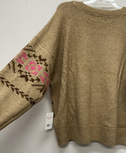 Lucky Brand Women’s XL Tan Pink Crew Neck Sweater Long Sleeve Nordic Fair Isle - Picture 7 of 7