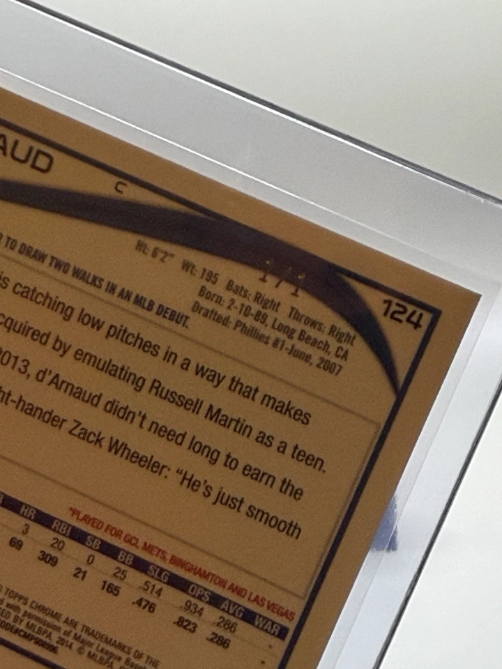 2014 Topps Chrome Baseball Travis D’Arnaud Superfractor Rookie 1/1 Mets #124 - Image 3 of 3