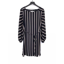 LOFT Long Sleeve Striped Mini Dress Black Cream White S
