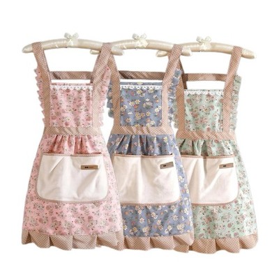 Floral Apron Kitchen Cooking Baking Housework Maid Cottagecore Large Pocket