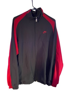 VINTAGE 90s Nike Mens Jacket Windbreaker Size Large Bred Black Red Full Zip