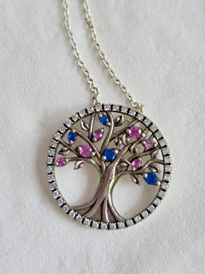 Signed Mark  Anthony Tree of Life 18'' Sterling Silver Necklace Ruby Tanzonite
