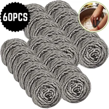 60x Steel Wool Scrubber Scouring Pads Kitchen Scrubbing Sponge for Dishes Pots