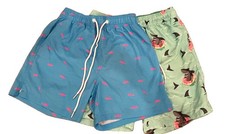 Two Pair Of Men  s Small Swim Trunks, Pockets,Drawstring, and Inside Mesh