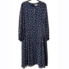 Boden Ada Midi Dress Blue Floral Print Long Sleeve Women’s Size 16 NEW
