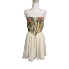 Cider Floral Tapestry Corset Dress Lace Up Bodice Cream Skirt NWT Size Small