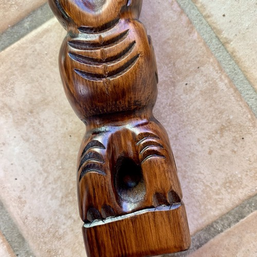 Vintage Tiki Woodek Maori Statue 7,5" geschnitzt Indianer Neuseeland Abalone Augen - Bild 3 von 9