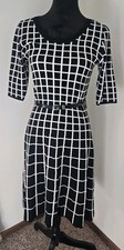 Julian Taylor Womens Med Belted Black and White Chequed Knit Flare Sweater Dress