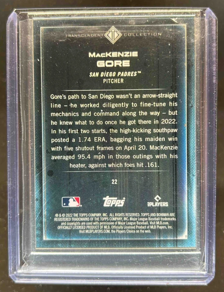 2022 Topps Transcendent Collection MacKenzie Gore Silver Frame RC VAR #/50 - Image 2 of 2