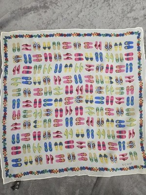 ECHO 100% Silk Rolled Edge Square Scarf Multi Flip Flops Beach Vacation 21x21