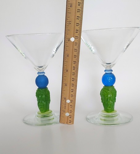 Richard Jolley martini glass set green face blue globe Bombay 1996 - Picture 10 of 11