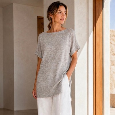 Max Mara Leisure Heathered Boatneck Knit Tunic Top Medium