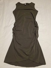 Missseint L Olive Green Ruched Jersey Sleeveless Tank Dress Cotton Spandex Midi