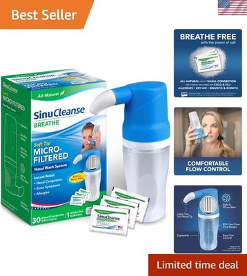 All-Natural Soft Tip Nasal Irrigation System - 30 Saline Packets Included