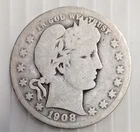 1908 O Barber Quarter 90% Silver