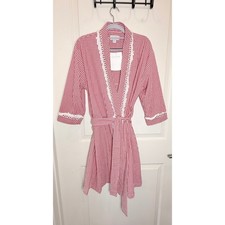 Lanz of Salzburg Red Gingham Lace Trim Wrap Robe Cottagecore NWT Small