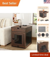 Rustic Dog Crate Furniture with Storage Drawer  Cushion, Ideal for Small Dogs