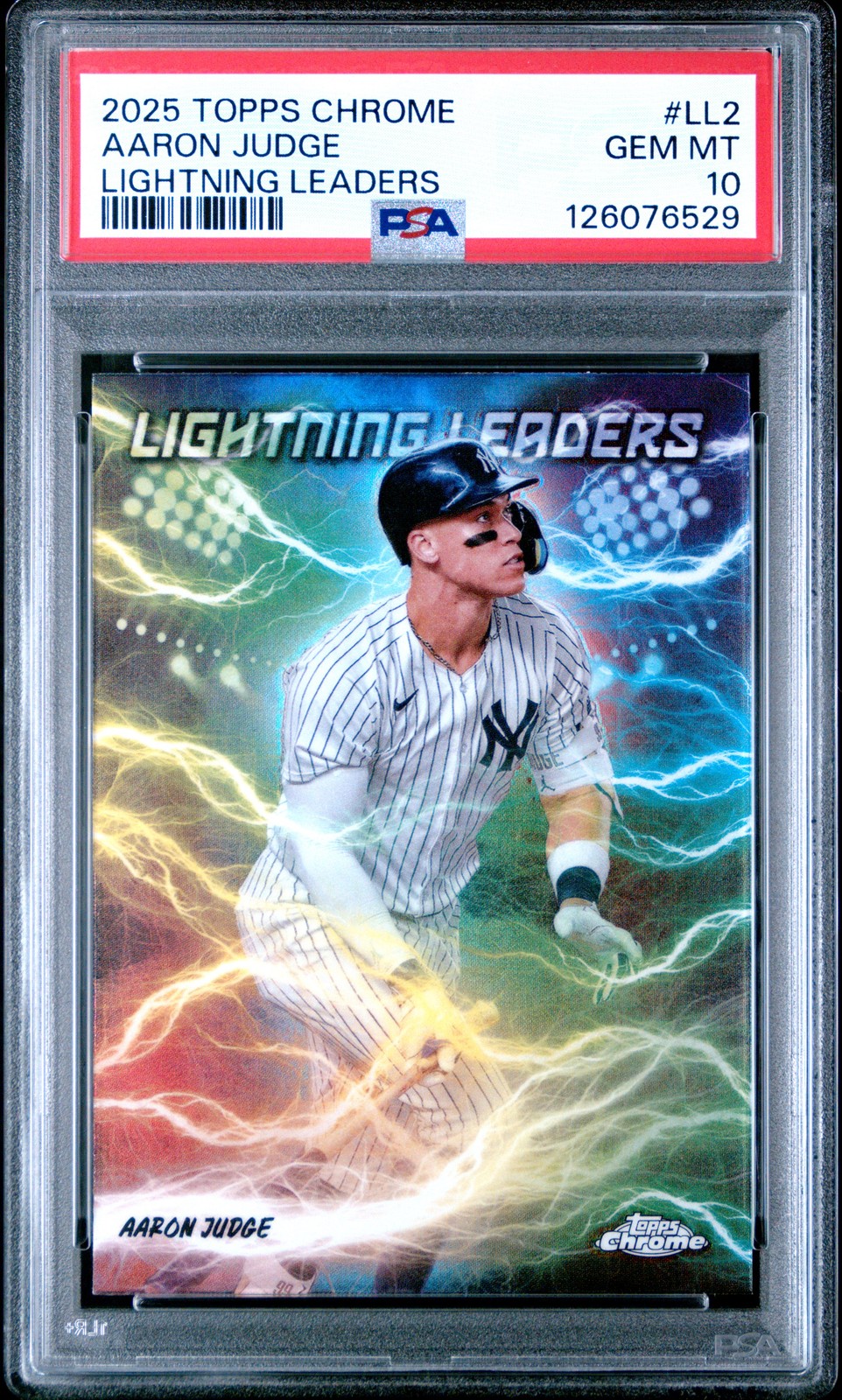 2025 TOPPS CHROME LIGHTNING LEADERS #LL2 AARON JUDGE PSA 10