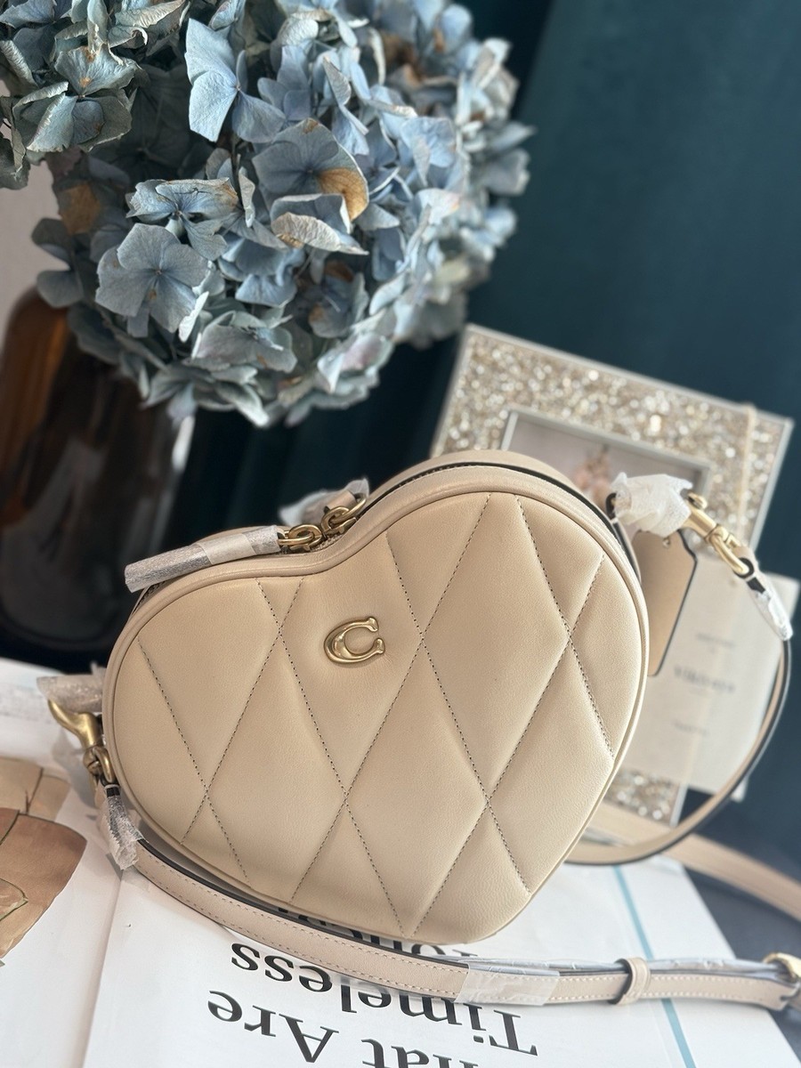 NWT Coach Quilted Leather Heart Crossbody Bag With Quilting Brass