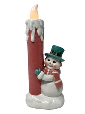 Mr. Christmas Lighted Candle Snowman Figurine Retro-Style Holiday Pink
