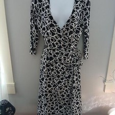 Beautiful Nine West Black White Wrap Dress Sz S Geometric Printed Work Casual