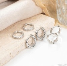 3 Pairs 925 Sterling Silver Small Huggie Hoop Earrings for Women, Hypoallergenic