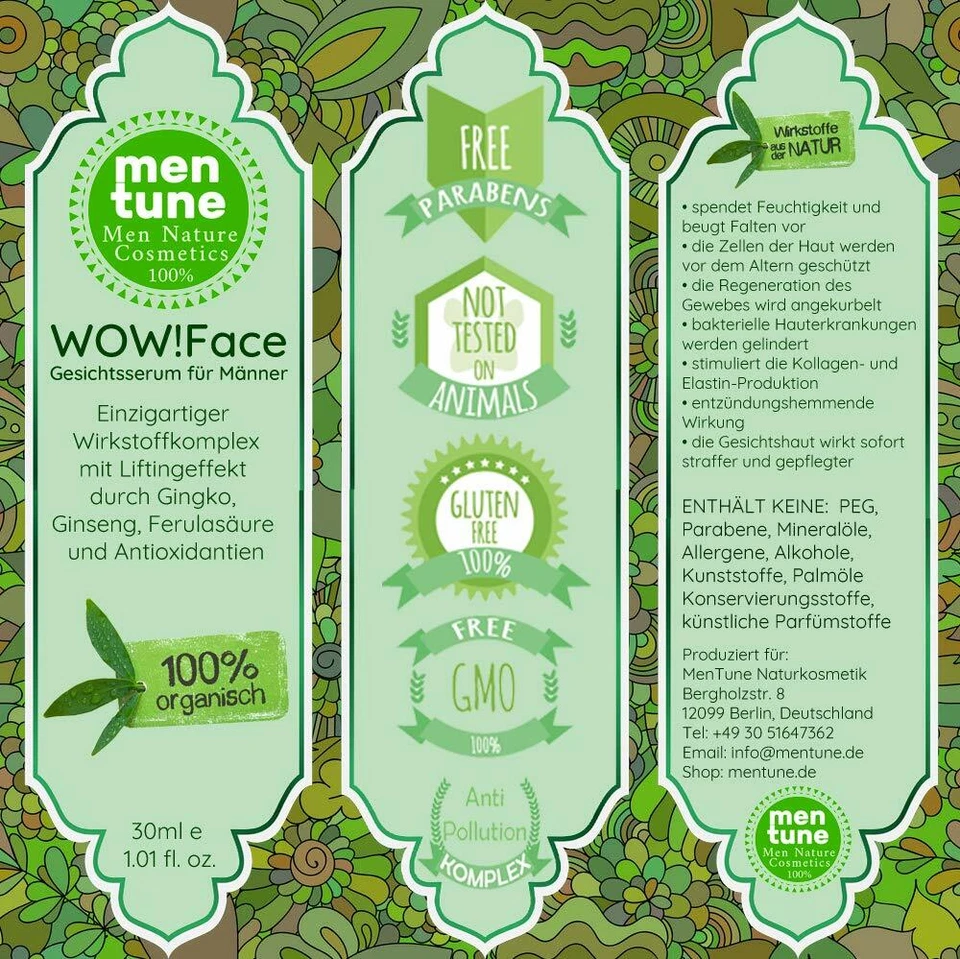 MenTune WowFace Gesichts-Serum Männer Naturkosmetik 100% Anti-Age Falten Creme - Bild 2 von 4