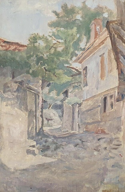 Villaggio del paesaggio della pittura a olio impressionista antico Villaggio del paesaggio della pittura a olio impressionista antico