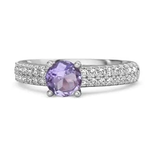 Dual Band 5 MM Round Natural Amethyst Gemstone 925 Sterling Silver Stacking Ring