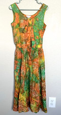 Sybil 100% Silk Tie Dye Dress S Boho Festival Sleeveless Elastic Waist Midi