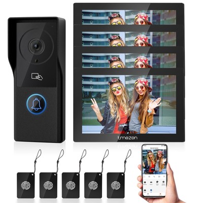 TMEZON 1080P WLAN Video Türsprechanlage Gegensprechanlage 4x7'' Touch Monitor PIR