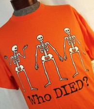 NOS Vtg Delta Pro Weight Orange Tee Shirt Skeletons Who Died Lg