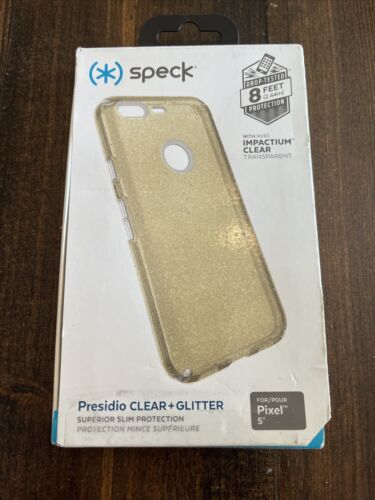 NEW Speck Presidio Clear + Glitter Phone Case for Google Pixel 5" | Clear w Gold - Picture 1 of 2