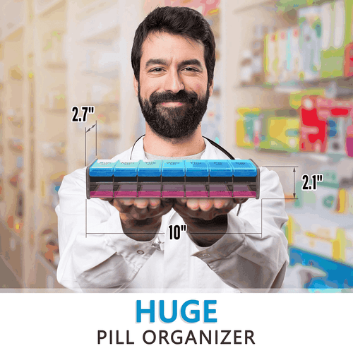 Extra Large Pill Organizer Black XXL Pill Box 7 Day Weekly Pill Box with AM PM - Picture 4 of 6