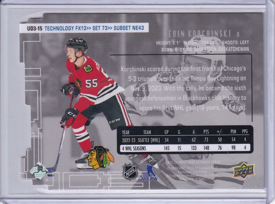 Kevin Korchinski, Chicago Blackhawks 2023-24 Extended Series UD3 #UD3-15 - Image 2 of 2