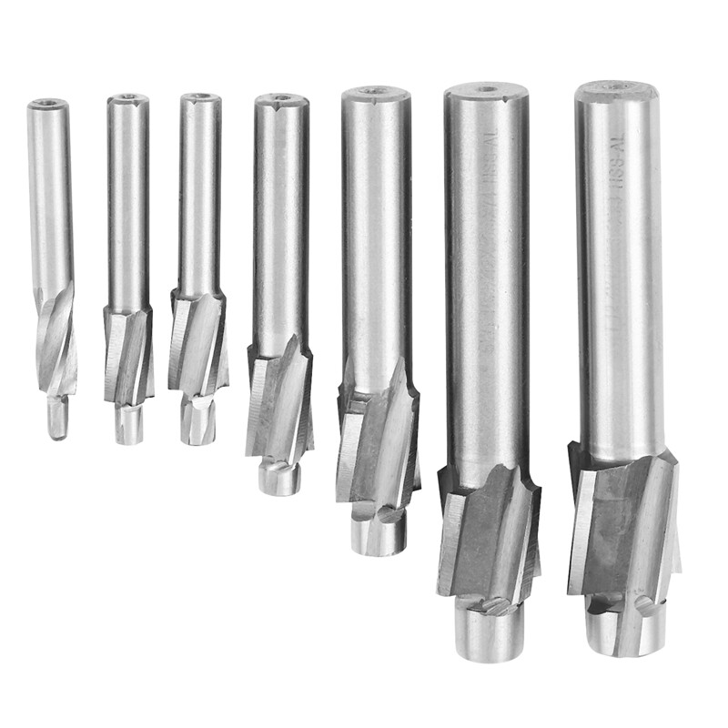 2X(7Pcs M3 Counterbore Milling Cutter High Speed Steel Pilot Slotting