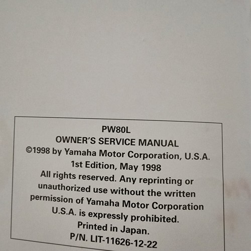 Yamaha PW80L Motorcycle Dirt Bike Owners Service Repair Manual 1998 - Picture 3 of 3