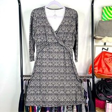 Prana Faux Wrap Twist Surplice Gray Print Dress