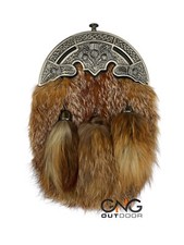 Men's Scottish Thistle Cantle Fur Sporran 3 Tassels Sporran With Chain Belt